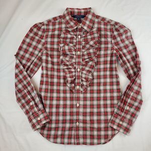 Polo Ralph Lauren Blouse Size 12 Girls Shirt Ruffle Plaid Cotton Check Top
